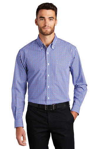 Port Authority� Adult Unisex 3.2-ounce, 60/40 cotton/poly Long Sleeve Gingham Easy Care Dress Shirt